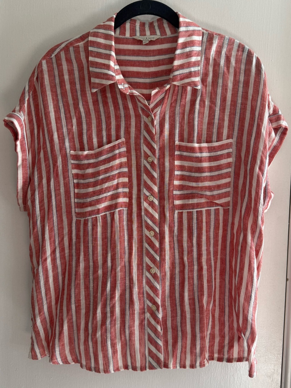 Lucky Brand Linen Blend Striped Short-Sleeve Button-Down Shirt Size M